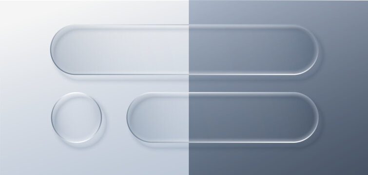 Glass ui buttons liquid effect and 3d transparent text. Element web frame with badge and texture rectangle white. Shape interface glass with background ux button and ui.