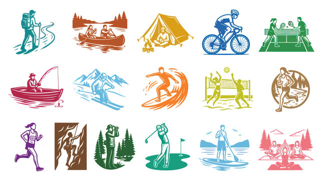 Diverse Outdoor Recreation Activities Flat Design Icons