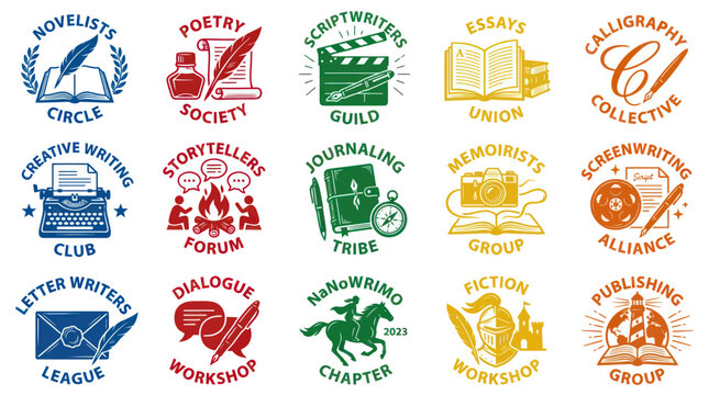 Writing and Publishing Logos: Books, Typewriters, Cameras, Calligraphy Icons