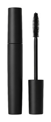 Professional matte black mascara tube and wand brush for beauty product mockup isolated transparent background image © InspireImagery 
