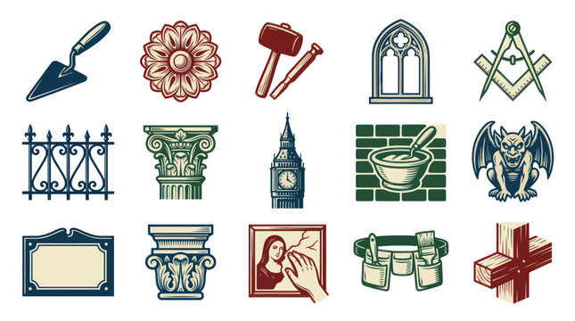Vintage Masonry Symbols  Tools Illustration - Construction and Architecture