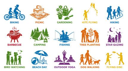 Obraz premium Flat Design Icons Set for Outdoor Family Activities and Hobbies