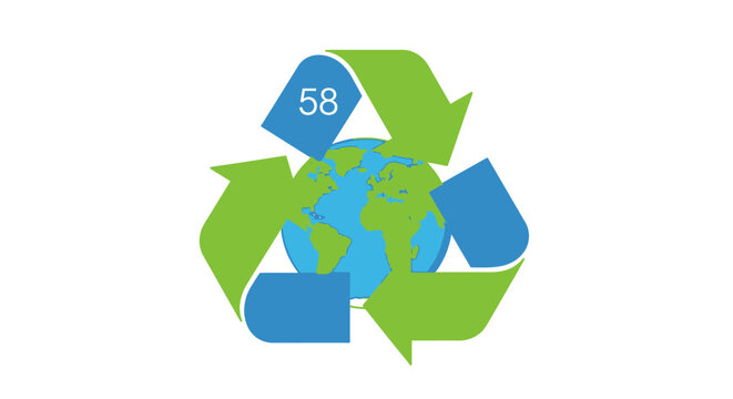 Recycling Symbol with Earth and Number 58 - Environmental Protection Concept