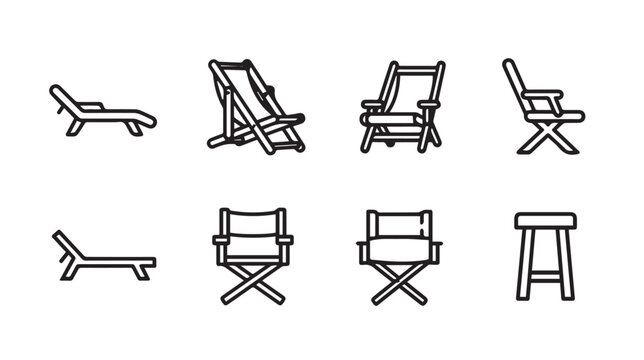 Beach chairs and lounge furniture icons collection on white background for leisure and vacation concepts