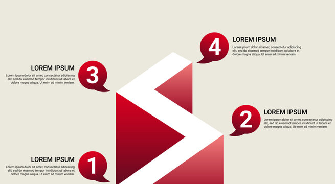 Infographic design template with four red business process steps.