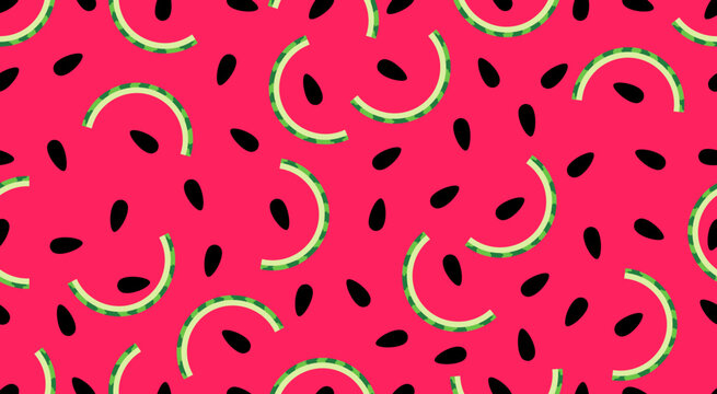 Seamless abstract watermelon pattern with seeds and rind.