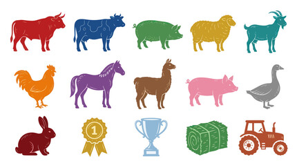 Obraz premium Farm Animals and Tractor Icons - Farm Animals Vector Set