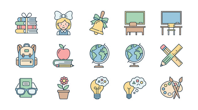 Educational Icons Representing Learning and School Tools