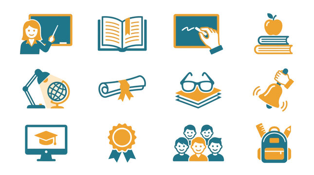 Educational Icons Representing Learning and Teaching
