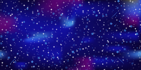 Magic Night Sky Background with Sparkling Stars and Blue Purple Cosmic Nebula, Outer Space Constellation Vector Illustration for Wallpaper, Banner, Presentation Backdrop, and Digital Art Design © Hanofa Febriyanti