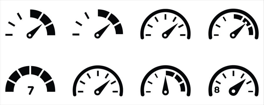Speedometer Gauge Dashboard and Performance Silhouette Icon Vector Set