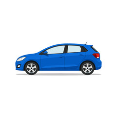 Fototapeta premium Blue Compact Hatchback Side View