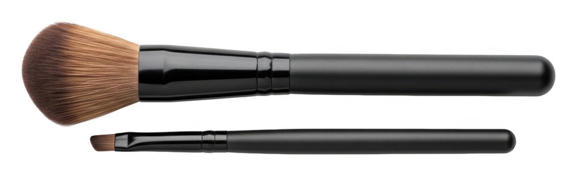Professional makeup brushes with soft brown bristles and sleek black handles isolated transparent background image