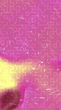 Abstract background with pink maze pattern and glowing yellow light effect.
