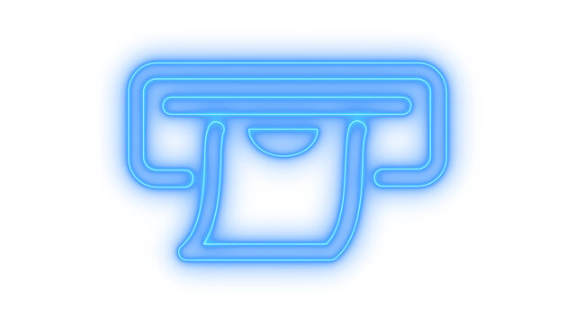 Colorful neon atm slot icon with paper receipt or cash coming out of the machine for financial transactions and banking services isolated on transparent background