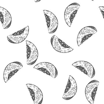 seamless pattern melon cantaloupe slice hand drawn vector. food fruit, green orange, sweet fresh vegetable, ripe japanese, honey melon cantaloupe slice sketch illustration