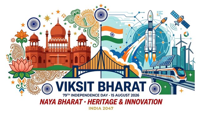 Viksit bharat 79th independence day 2026 celebration with heritage and innovation concept