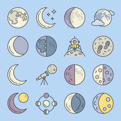 Vector icons showing moon phases and space exploration © Chloe