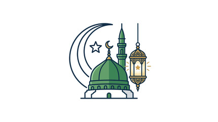 Green dome mosque with crescent moon and lantern © Jason