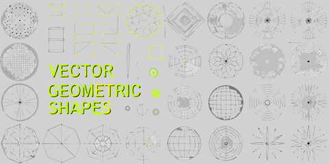 Collection Of 3d Wireframe Geometric Shapes Vector Illustration On Light Gray Background forms model polygon © Mitali