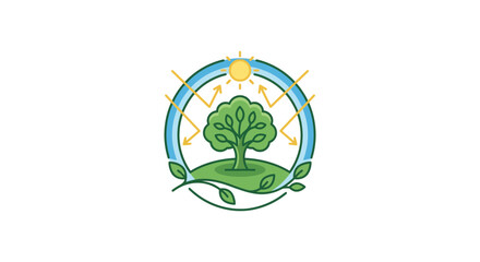 Obraz premium Green Tree Emblem with Sun and Nature Elements