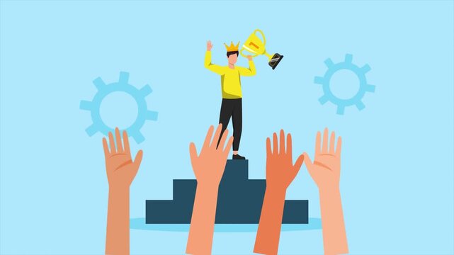 Successful leader inspiring team with confidence. Leaders concept. Full length Icon animation illustration. High quality&nbsp;4k&nbsp;footage