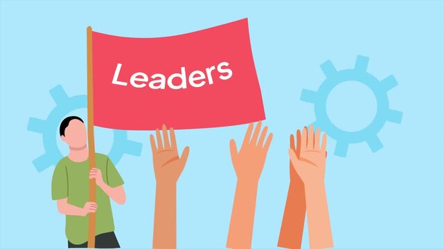 Supporters raising banner for trusted leader. Leaders concept. Full length Icon animation illustration. High quality&nbsp;4k&nbsp;footage