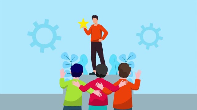 Leader motivating team toward shared success. Leaders concept. Full length Icon animation illustration. High quality&nbsp;4k&nbsp;footage