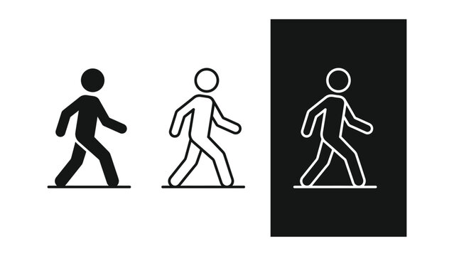 Simple walking person icon set with different styles and backgrounds