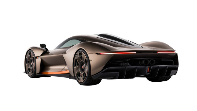 Futuristic bronze sports car with orange accents, isolated on transparent background