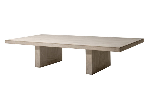 Modern rectangular light wood coffee table with block legs, isolated on transparent background