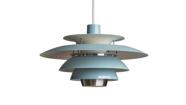 Layered pastel blue and cream pendant lamp, isolated on transparent background