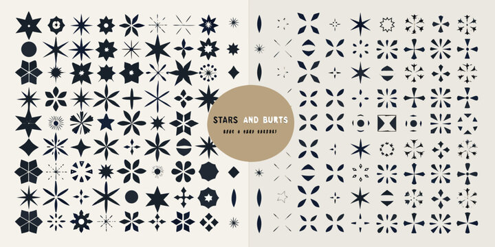 Collection Of Black Star And Burst Shapes A Vector Illustration On A Beige Background shape