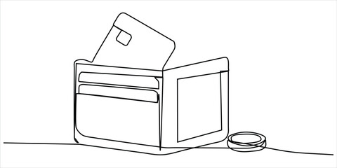 Wallet with credit card continuous line art vector illustration minimalist finance and savings concept © Dosoroth Chandra