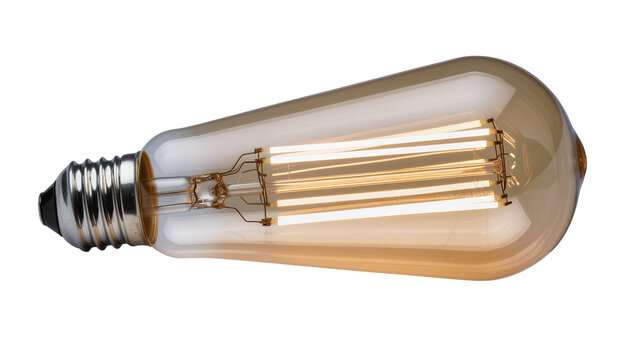 Edison filament light bulb with amber glass, isolated on transparent background