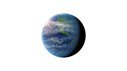 Fototapeta premium Detailed planet Earth with swirling clouds and continents, isolated on transparent background