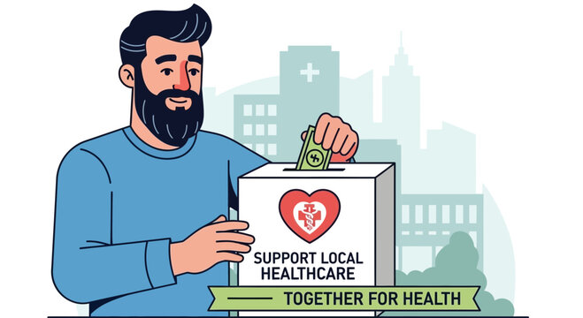 Man donating money to support local healthcare and community health