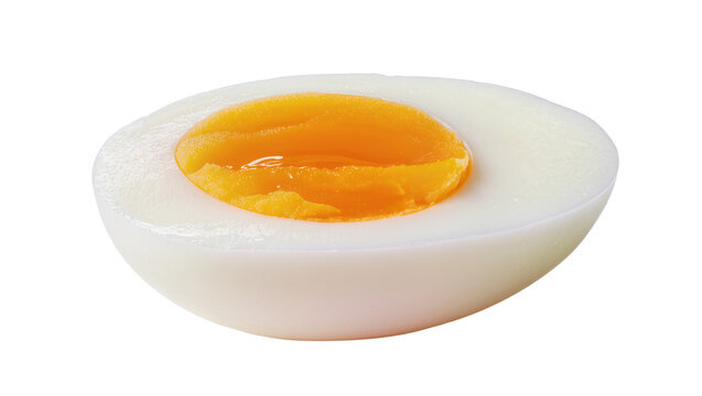 Half boiled egg with bright orange yolk, isolated on transparent background