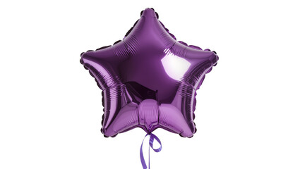 Shiny purple star-shaped foil balloon with ribbon, isolated on transparent background © Nolan
