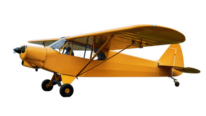 Yellow vintage biplane with open cockpit, isolated on transparent background © Nolan