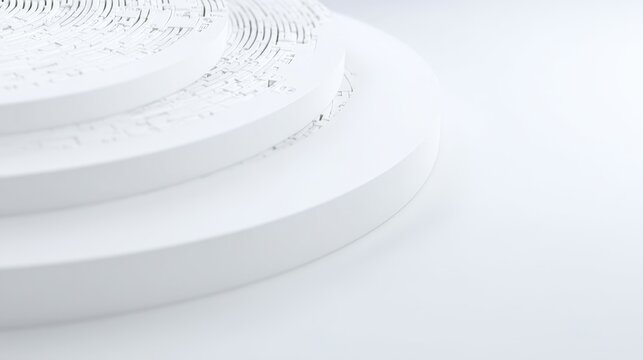 Neon Blue Ice Sculpture Abstract white circular architectural structure with layered concentric disks and textured surface design, modern a neon blue ice fractal design
