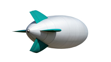 White blimp with teal fins, isolated on transparent background © Nolan