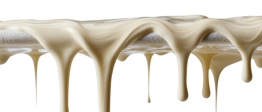 Thick white liquid dripping from a metal rod, isolated on transparent background