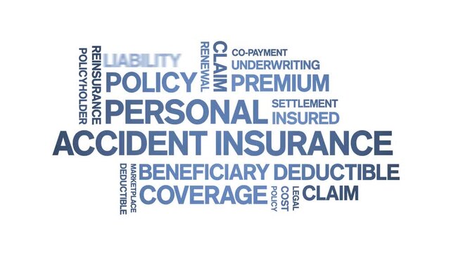 Personal Accident insurance animated word cloud-text design animation tag kinetic typography seamless loop.