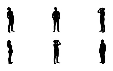 Obraz premium Collection of people silhouettes looking up, some using binoculars, isolated on white background Vector