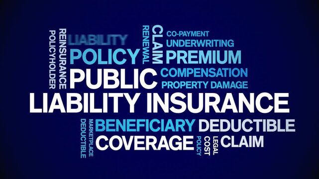 Public Liability insurance animated word cloud-text design animation tag kinetic typography seamless loop.