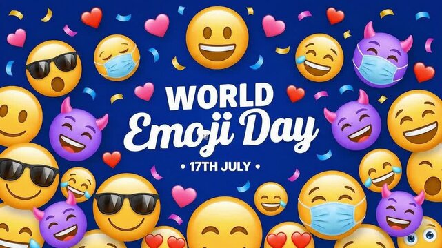 Colorful Emojis Celebrating World Emoji Day on Blue Background