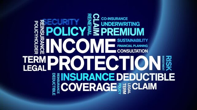 income protection animated word cloud-text design animation tag kinetic typography seamless loop.