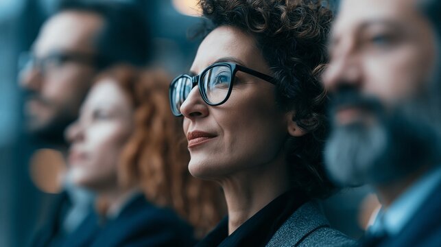 Successful business team profile looking ahead in office