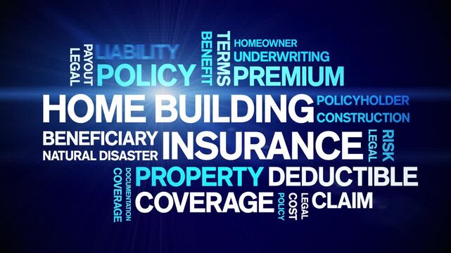 Home Building insurance animated word cloud-text design animation tag kinetic typography seamless loop.